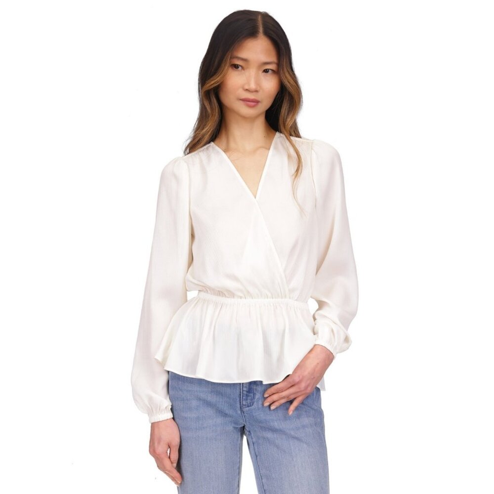 Michael Kors Women's Satin Faux Wrap Top Ivory Size L MSRP $98
